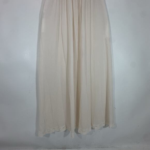Vintage Blush Nylon Slip Dress Lace Bodice Maxi Nightgown Romantic Cottagecore - Picture 8 of 10
